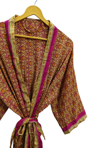 เสื้อคลุมอาบน้ำผ้าไหมชุดคลุมสำหรับใส่ในฤดูร้อนชุดบิกินี่เสื้อคลุมยาวชุดคลุมสำหรับกลางคืนทำด้วยมือสไตล์วินเทจผ้าไหมส่าหรี - Product Image 5