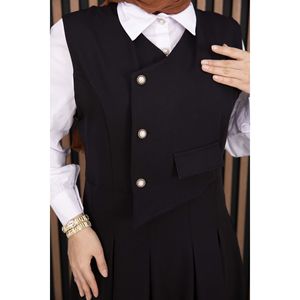 Conjunto de 2 Piezas con Detalle de Pliegues Negros, Top Corto Informal y Chaleco para Atuendos de Verano - Product Image 5