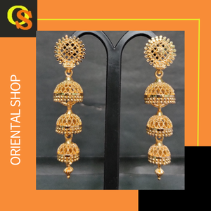 Nuevo juego de pendientes al por mayor Spot con pendientes Jhumka chapados en oro de 22CT, joyería para mujer, ropa de exportadores indios - Product Image 5