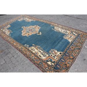 Alfombra Turca Vintage de 5.5x11.2 pies, Azul, de Lana con Reverso de Látex, Ecológica para el Hogar - Product Image 2