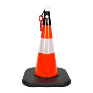 Cône de signalisation routière réfléchissant en PVC de 50 cm avec réflecteurs blancs, barrière de sécurité routière lestée pour les avertissements routiers - Product Image 4