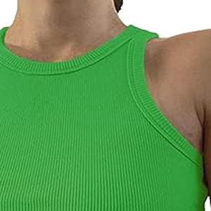 Décontracté basique sans manches Crop Tops Femme Femmes Débardeur col rond dos nageur côtelé Débardeur fabriqué par la robe de sport - Product Image 2