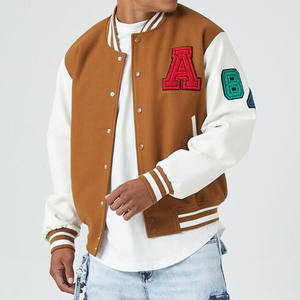 Veste universitaire kaki pour hommes, nouveauté, logo personnalisé brodé, col montant, bombardier de baseball, style letterman du collège - Product Image 1