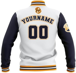 Custom Logo <b>White</b> Varsity <b>Jacket</b> for <b>Men</b> Zipper Letter Print Striped Long Sleeve Streetwear Baseball Front Logo <b>men's</b> <b>jackets</b> - Product Image 3