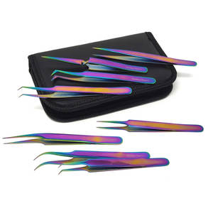 Multifunction Eyelash <b>Extension</b> Tweezers <b>Kit</b> 8pcs Anti Static Precision <b>Lash</b> Tweezers Rainbow Finish - Product Image 3