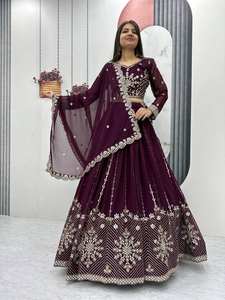 Georgette lehenga ผ้าทอลายปักสีแดงเข้มกับงานแต่งหนัก, ชุดเจ้าสาว, ชุดแต่งงาน lehenga, ชุดเจ้าสาว - Product Image 4