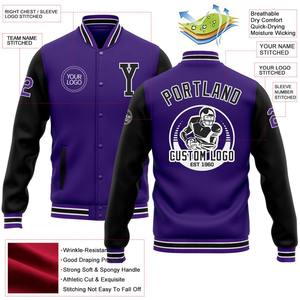 Bomber personnalisé violet noir Full-Snap Varsity Letterman deux tons veste coupe-vent Streetwear vintage hommes Varsity Jacket - Product Image 2