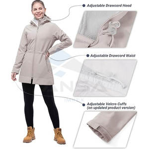 Veste imperméable longue pour femme, doublée en polaire, coupe-vent, isolée, avec capuche amovible, kaki - Product Image 3