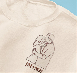 Sweat-shirt brodé de portrait personnalisé, sweatshirts brodés pour couples, sweat à capuche pour portrait de mariage, contour de photo de portrait - Product Image 3