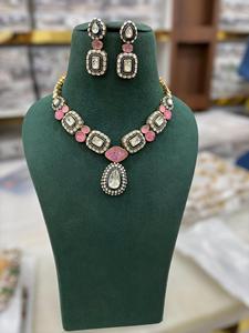 luxurious premium quality moissonite meena green stone mehendi polish color necklace set for wedding festive fashion <b>jewellery</b> - Product Image 4