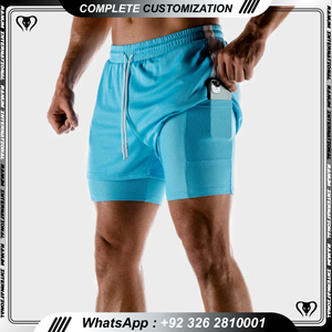 Oem Custom Fitness Workout Quick Dry <b>Woven</b> <b>Shorts</b> 2 in 1 Double Layer Men Sporty <b>Shorts</b> With Zipper Pocket - Product Image 6