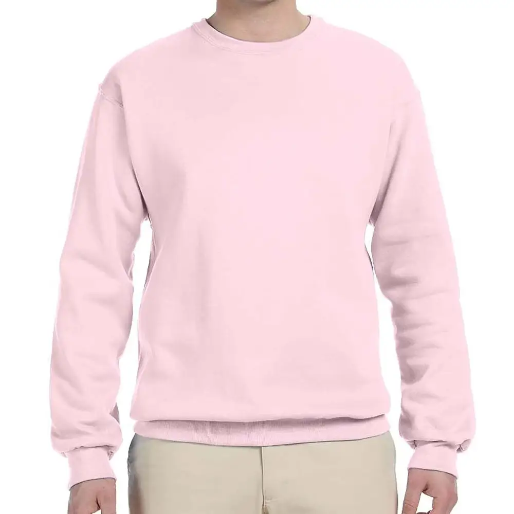 Lichtroze Kleur Mannen Katoenen Sweatshirts Groothandel Prijs Custom Blanco Ronde Hals Mannen Sweatshirt Te Koop