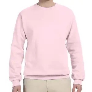 가벼운 핑크 색상 남성 면 스웨터 도매 가격 사용자 정의 빈 크루넥 남성 운동복 판매