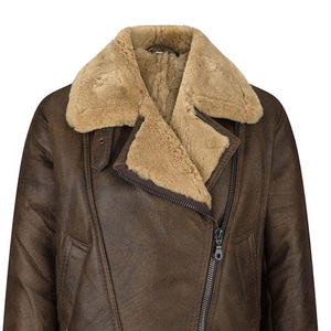 Veste en cuir véritable en fausse fourrure de style aviateur de qualité supérieure pour femmes Veste en cuir de mouton OEM - Product Image 5