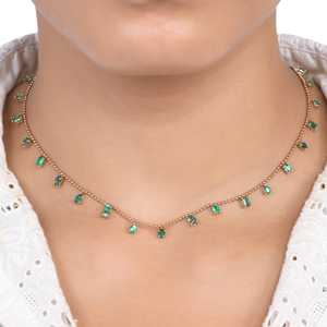 Collar de Oro Puro de 14k con Esmeralda Verde Natural de Diferentes Formas, Joyería Fina, Collares Clásicos con Cadena de Eslabones para Regalo - Product Image 4
