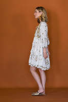 Tricoté Brodé Haute Couture Trois Quarts Manches Designer Boho À La Main Miroir Travail Robe De Soirée