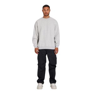 Sudadera de gran tamaño para hombre Grey Marl 345GSM Jersey de algodón Cuello redondo con logotipo sutil en el pecho y ajuste relajado - Product Image 3