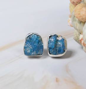 ชุดตัวเรือนหยาบมาใหม่925สีฟ้า apatite ต่างหูพลอยสเตอร์ลิงเงินต่างหูเม็ดเดี่ยวผู้หญิงของขวัญชิ้นใหญ่ของเธอ - Product Image 1