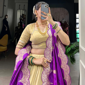 Le coton crème lourd exclusif érode la plaine avec Paithani Lace Border Festival Wear Lehenga Choli - Product Image 5
