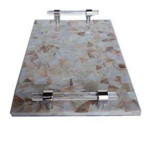 Plateau de service pour la décoration de table de fête de mariage, plateau de service en aluminium plaqué or, plateau de service avec plat de service en verre - Product Image 6