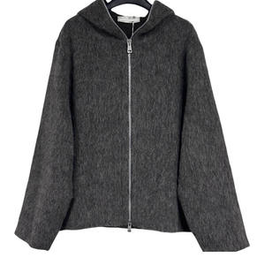 Última moda hombres gris Mohair tela cruda dobladillo cremallera Sudadera con capucha hombres mullido Mohair liso sudaderas con capucha para la venta en bulto hombres sudaderas con capucha - Product Image 3