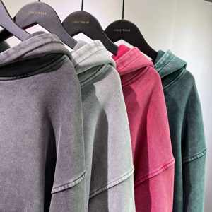 Streetwear personnalisé 450gsm français éponge poids lourd Boxy sweat à capuche court lavage à l'acide impression DTG en détresse sweat à capuche brodé - Product Image 4