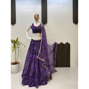 เสื้อผ้าพิมพ์ลาย Georgette lehenga choli เต็มรูปแบบสำหรับฤดู navratri - Product Image 1