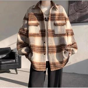 Men's Plaid Woolen Jacket <b>Coat</b> Casual Loose Collar Autumn Winter Fashion Retro Style Sporty <b>Length</b> Regular - Product Image 1
