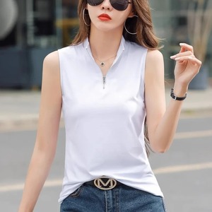 เสื้อยืดคอกลมแขนกุดทรงหลวมไซส์ใหญ่พิเศษ, เสื้อคอตตอนแท้สีน้ำเงินสไตล์เกาหลีแฟชั่นใหม่สำหรับผู้หญิงใส่ในฤดูร้อน - Product Image 5