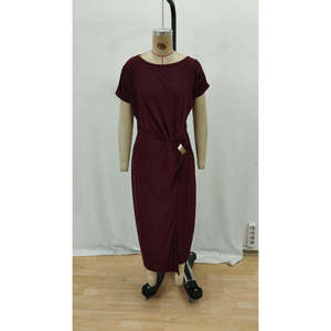 Robe longue décontractée Jane's pour femme, à manches courtes, asymétrique, taille élastique, couleur bordeaux, idéale pour l'été et les vacances à la plage - Product Image 5