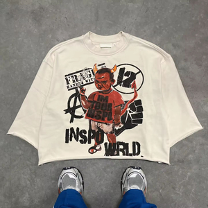 Camiseta Personalizada de Corte Cuadrado, Dobladillo sin Rematar, 100% Algodón, Hombros Caídos, Estampado Puff, Lavado Ácido, Térmica, Lisa, Estilo Hip Hop, 250g, para Hombre - Product Image 5