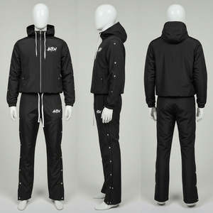 Ensemble de survêtements de jogging à capuche en coton léger et respirant, coupe-vent, grande taille, noir, avec broderie de logo personnalisée - Product Image 1