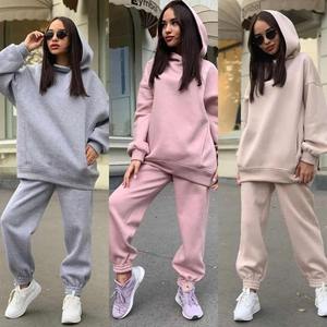 Service OEM Ensemble 2 pièces surdimensionné à épaules tombantes de qualité en coton blanc uni ensemble de sweats à capuche survêtements en vente - Product Image 3