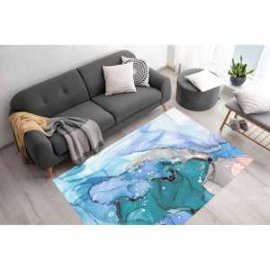 Tapis en marbre bleu et vert : design imprimé en 3D à l'encre d'alcool, avec poils doux - Product Image 1