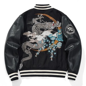 Veste de baseball universitaire Offre Spéciale à la mode pour hommes avec broderie de dragon Manteau Hip Hop Letterman surdimensionné Vêtements d'extérieur à manches en cuir - Product Image 6