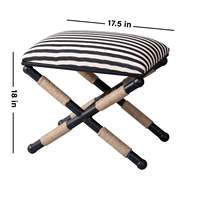 Tabourets carrés noirs confortables élégants avec base en forme de X en jute et coussin tissé pour une décoration intérieure élégante
