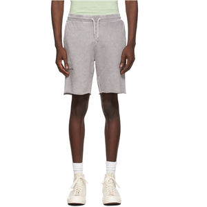 Pantalones cortos unisex de lavado ácido en gris de lana de algodón pesado estilo Vintage Raw Edge Gym Fitness Run Shorts para hombres - Product Image 1