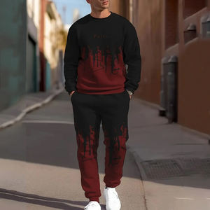 Conjunto de moda deportiva de dos piezas para hombre: Sudadera de cuello redondo y pantalones deportivos sólidos para uso informal de primavera Otoño Invierno - Product Image 1