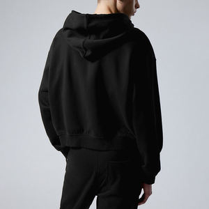 Sweat à capuche personnalisé en gros 2025 pour hommes, en molleton français uni, court, 100% coton, respirant, broderie, fermeture éclair avec logo - Product Image 5