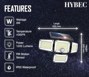 HYBEC-potente solare LED faretti da giardino con sensore di movimento, illuminazione automatica esterna per percorsi e giardini - Product Image 4