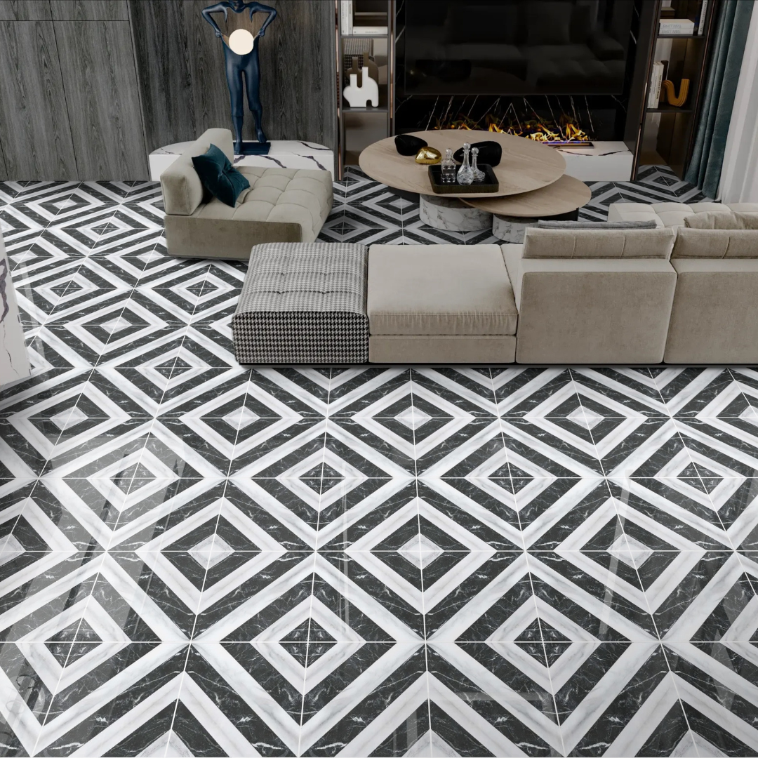 floor tile black white checker board