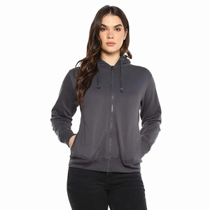 Sweat-shirt à capuche gris foncé pour femme, coupe classique, avec cordon de serrage et poches avant - Product Image 1