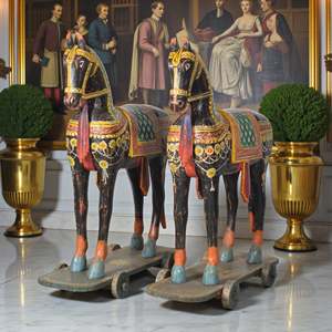 Cheval en bois peint à la main, peinture animale moderne, décoration murale, objet décoratif pour la maison, avec base en bois massif - Product Image 2