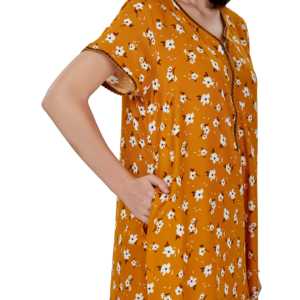 Evolove Robe de nuit longue maxi élégante en viscose Liva imprimée, avec boutons et fermeture éclair, coupe ample pour femme, tissu tissé ODM - Product Image 2