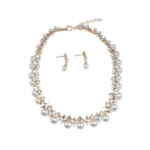 Set di orecchini con collana corta con clavicola di diamanti di perle adatto per abiti da sposa e banchetti da sposa e altri eleganti <span class=keywords><strong>nobili</strong></span> - Product Image 1