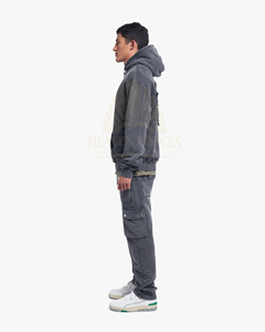 Conjunto de chándal de lana de dos piezas lavado con ácido personalizado, pantalones de chándal vintage, pantalones de chándal acampanados vintage y conjunto de Sudadera con capucha para hombre - Product Image 2