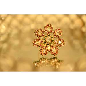 GoldSutra <b>Large</b> Ethnic 22K Solid Gold Kundan Diamond Wedding <b>Ring</b> for Women - Product Image 1