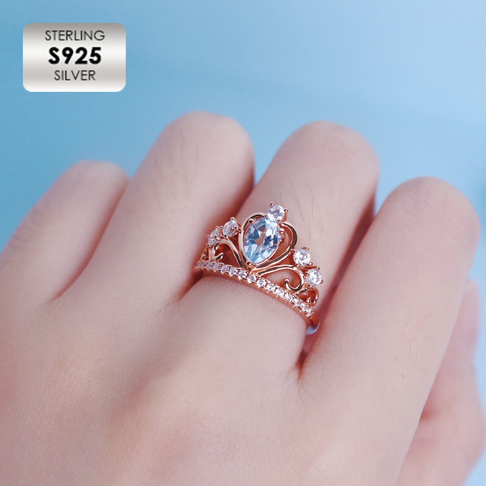 Anillo de compromiso de plata de ley 925 chapado en oro rosa de 18 quilates
