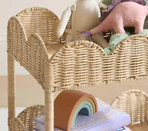 รถเข็นหวายสำหรับเก็บของเล่นในห้องเด็กและเฟอร์นิเจอร์สถานรับเลี้ยงเด็กทำด้วยมือคุณภาพสูง - Product Image 3