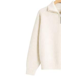 Manufacturer Customized <b>Mens</b> Quarter Zip Knit <b>Sweater</b> White Ribbed Texture High Neck Warm Winter Casual Pullover OEM Custom - Product Image 3